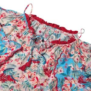 Johnny Was Women's M Floral Boho Blouse Tassel Tie Peasant Top